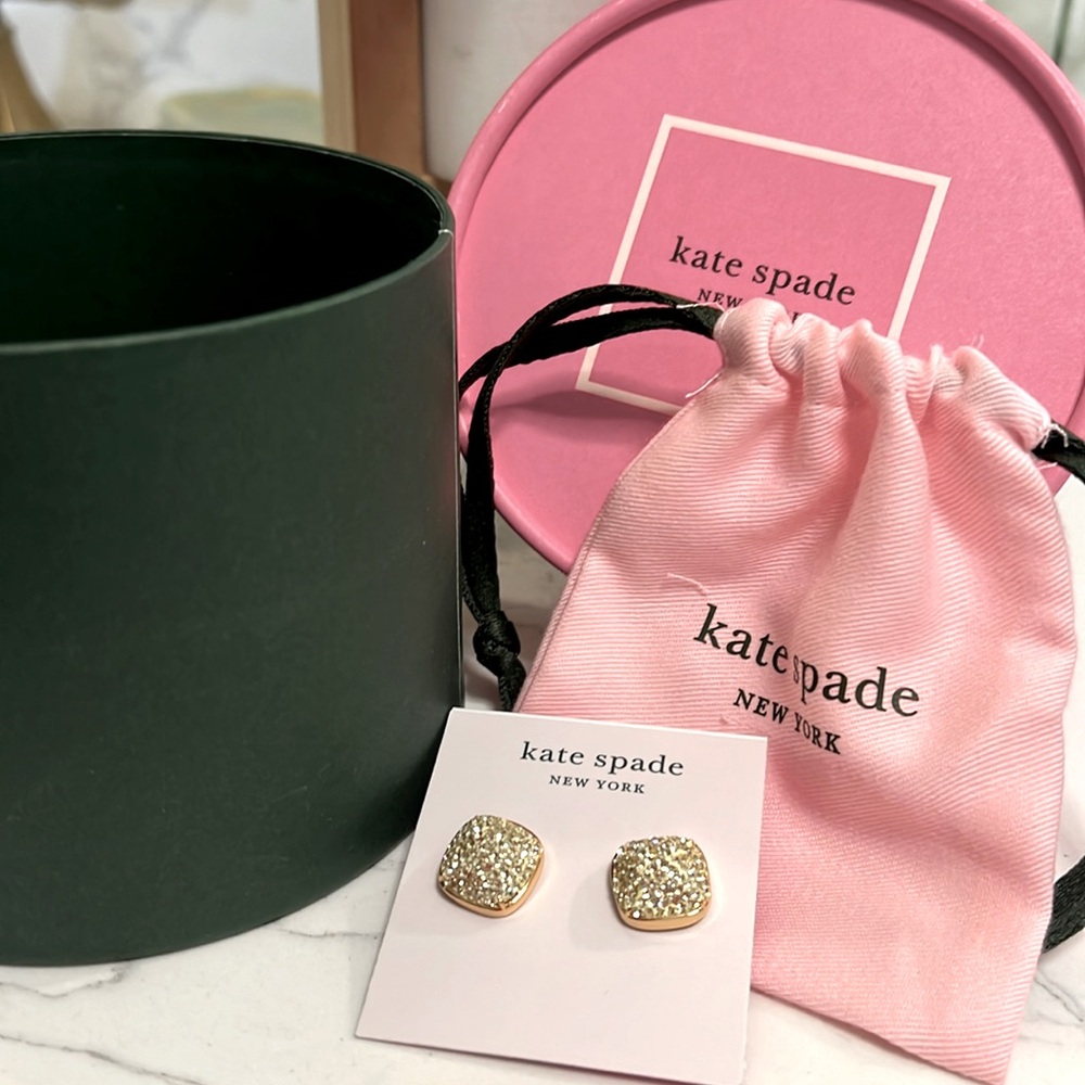 Kate Spade Pale Green Rhinestone Square Earrings with Gift Packaging
